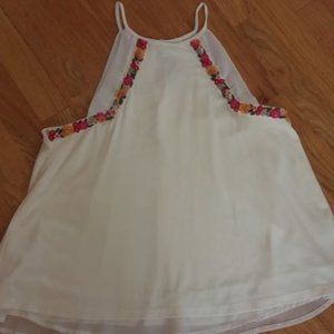White, lined, floral trim halter